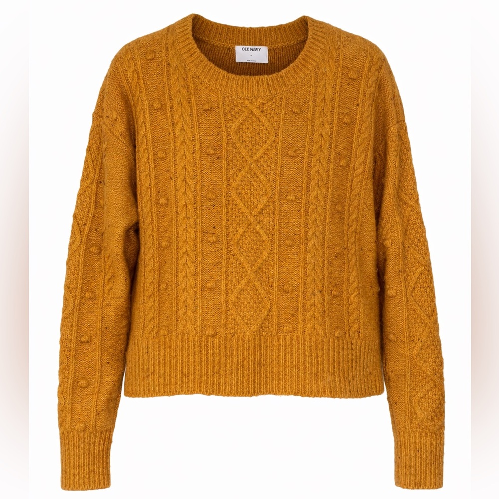 Old Navy Women's M Gold Yellow Brown Flecked Cable Knit Wool Blend Sweater